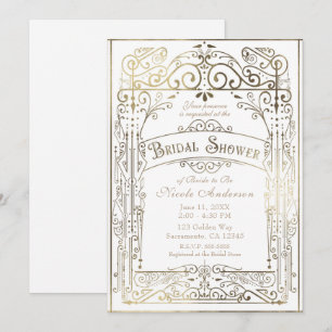 White & Gold Vintage Victorian Glam Bridal Shower Invitation