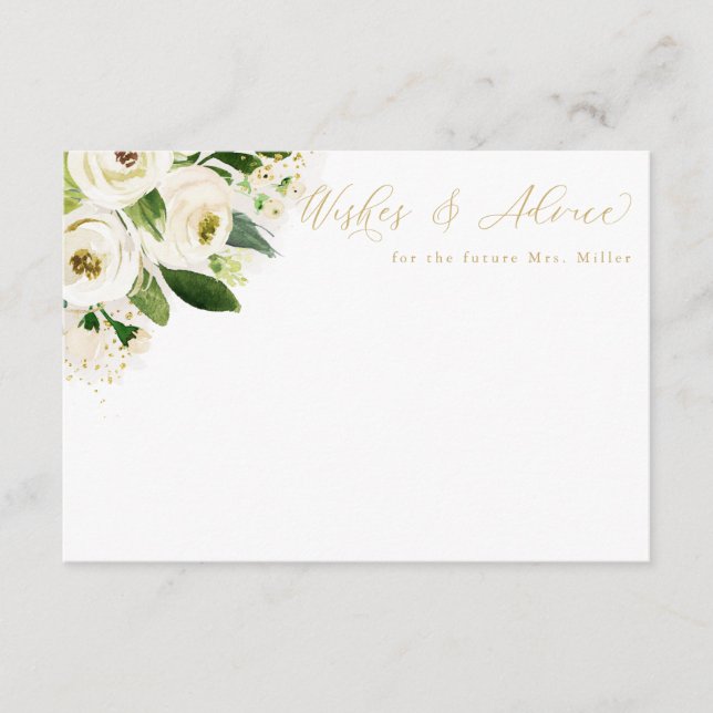 White & Gold Watercolor Floral Advice Card (Front)