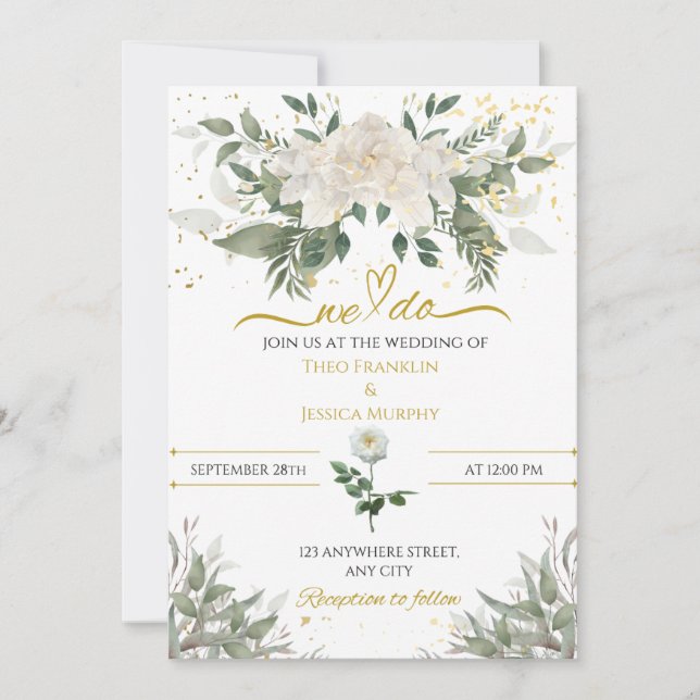 White & Gold 'We Do' Wedding Invitation (Front)