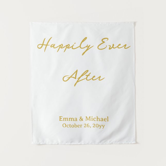 White & Gold Wedding Banner Personalised Ceremony Tapestry (Front)