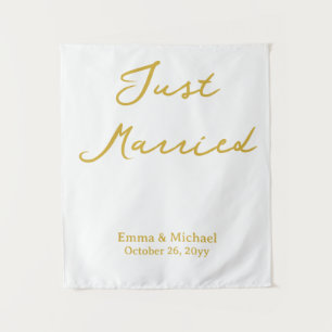 White & Gold Wedding Banner Personalised Ceremony Tapestry