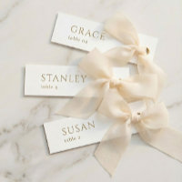 White Gold Wedding Name Tag Table Menu Cards