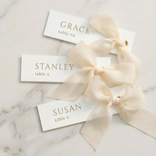 White Gold Wedding Name Tag Table Menu Cards