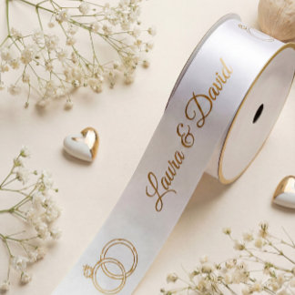 White Gold Wedding Personalised Name Ribbon Satin Ribbon