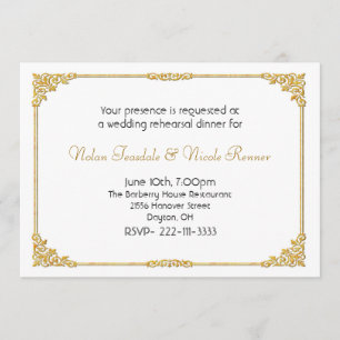 White & Gold Wedding Rehearsal Dinner Invitation