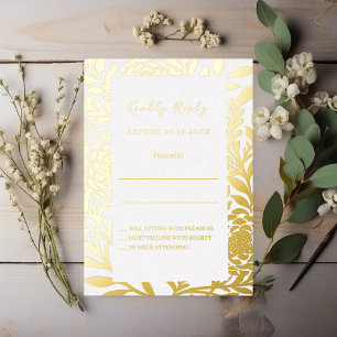 White gold wedding response RSVP foil card