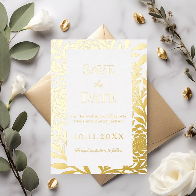 White gold wedding Save the Date foil card (Creator Uploaded)