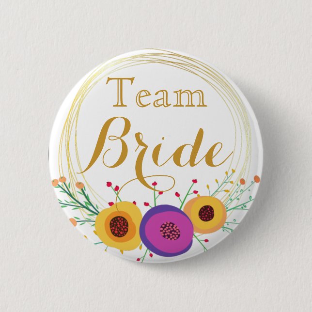 white Gold Wedding Team Bride Button (Front)