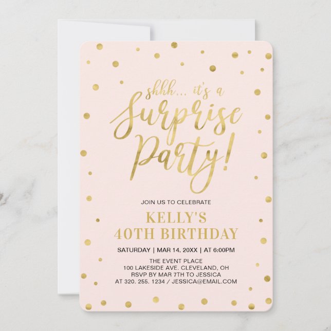 White & Gold | Women 40th Surprise Birthday Party Invitation (Front)