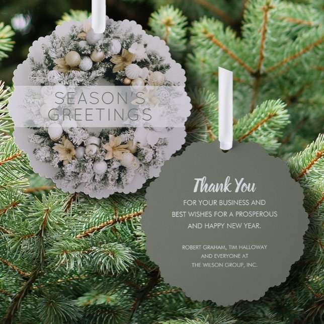 White Gold Wreath Business Holiday Greeting Paper Tree Decoration Card (Creator Uploaded)