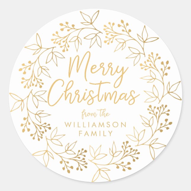 White Gold Wreath Christmas Card Envelope Seal (Front)