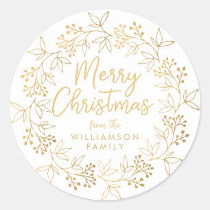 White Gold Wreath Christmas Card Envelope Seal
