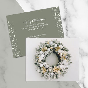 White Gold Wreath Christmas Holiday Card