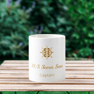 White gold yacht boat name steering wheel captain coffee mug