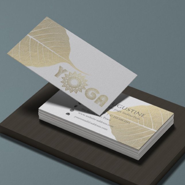 White & Gold Yoga Mediation Mandala Bodhi Leaf Business Card (Creator Uploaded)