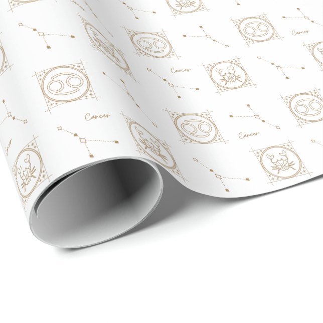 White & Gold Zodiac Cancer Astrology Star Sign Wrapping Paper (Roll Corner)