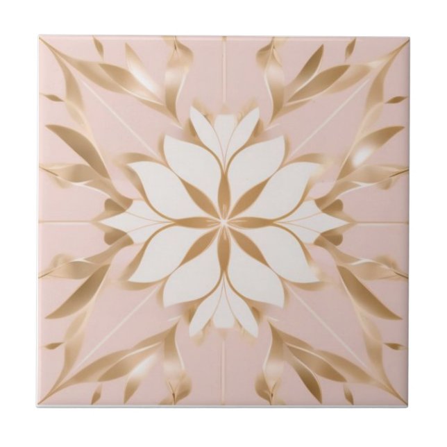 White, golden and pink floral tile (Front)