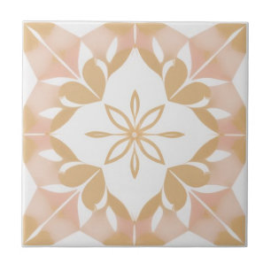 White, golden and pink floral tile