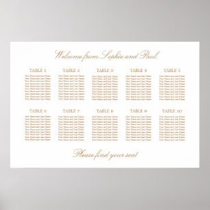 White Golden Beige 10 Table Wedding Seating Chart