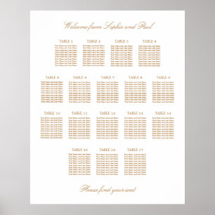 White Golden Beige 17 Table Wedding Seating Chart