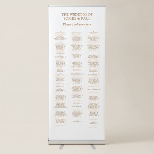 White Golden Beige 200 Guest Seating Chart Retractable Banner (Front)