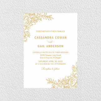 White Golden Floral Wedding Invitation