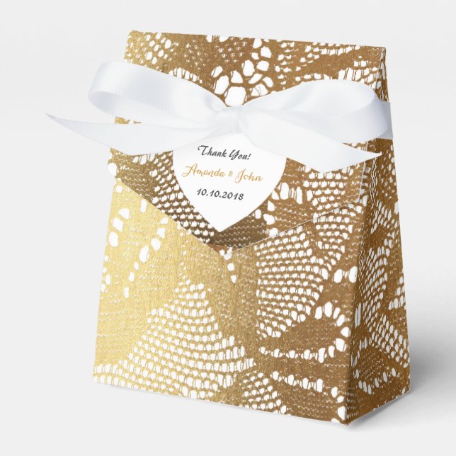 White Golden Glam Lace Wedding Favor Thank You Favour Box (Front Side)