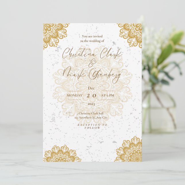 White Golden Modern Invitation Card (Standing Front)