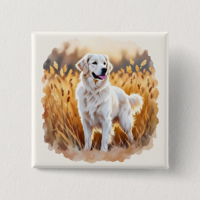 White Golden Retriever Dog 15 Cm Square Badge (Front)