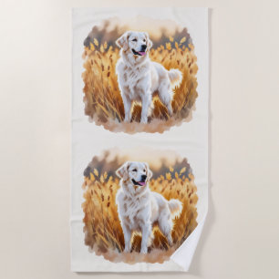 White Golden Retriever Dog Beach Towel