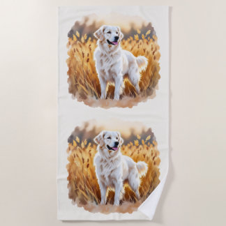 White Golden Retriever Dog Beach Towel