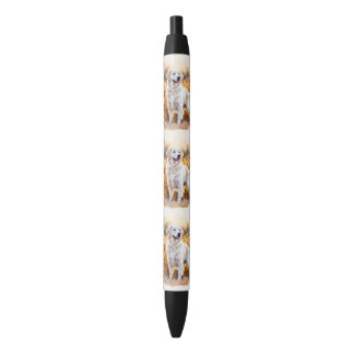 White Golden Retriever Dog Black Ink Pen