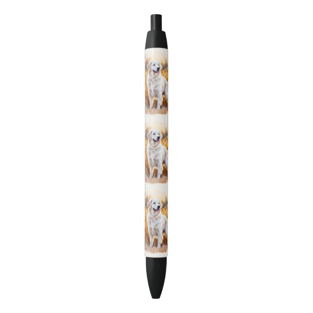White Golden Retriever Dog Black Ink Pen (Front Vertical)