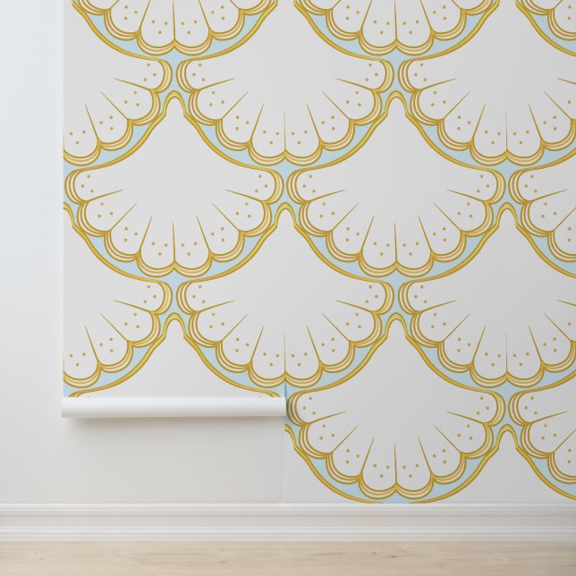 White golden shell pattern on Aqua blue Wallpaper (Application)