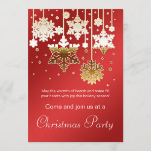 White golden snowflakes red Christmas Party Invitation