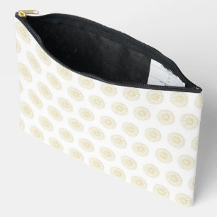 White Golden Zinnia Flower Medallions Accessory Pouch