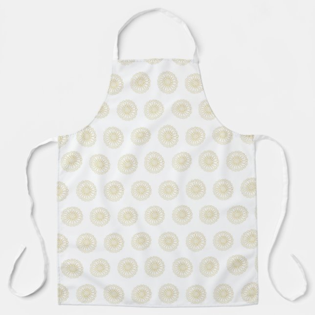 White | Golden Zinnia Flower Medallions Apron (Front)