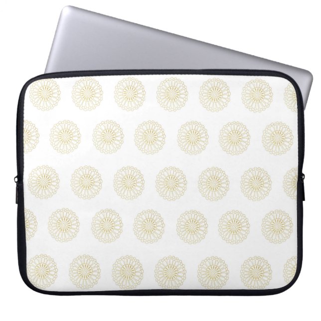 White | Golden Zinnia Flower Medallions Laptop Sleeve (Front)