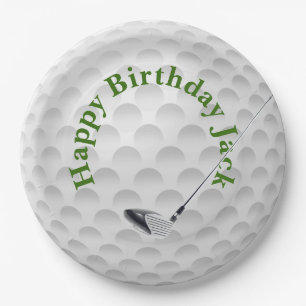 White Golf Bal with Club Birthday Paper Plate