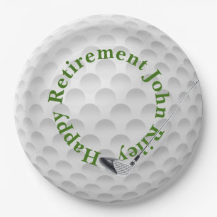 White Golf Bal with Club Retirement Paper Plate