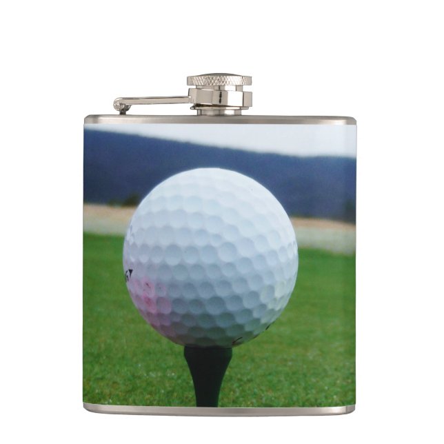 white Golf Ball on a mountain golf course Hip Flask (Front)