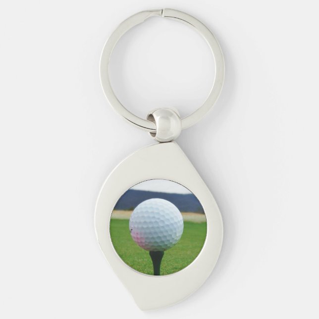 white Golf Ball on a mountain golf course Key Ring (Front)