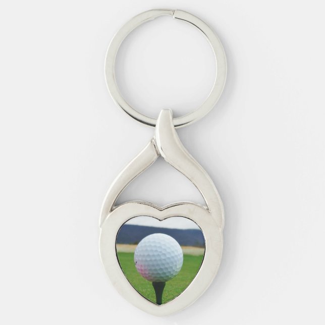 white Golf Ball on a mountain golf course Key Ring (Front)