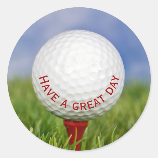 White Golf Ball on Red Tee  Classic Round Sticker (Front)