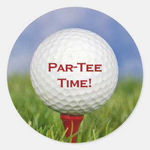 White Golf Ball on Red Tee Classic Round Sticker