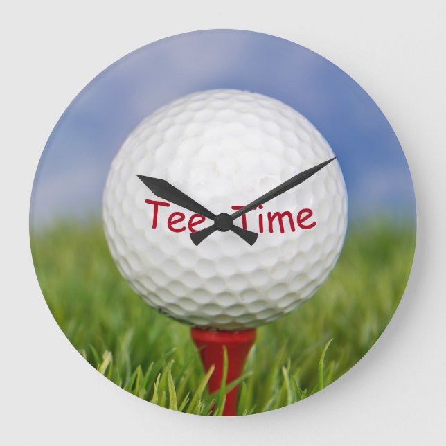 white golf ball on red tee large clock (Front)