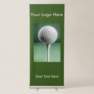 White Golf Ball on Tee Retractable Banner