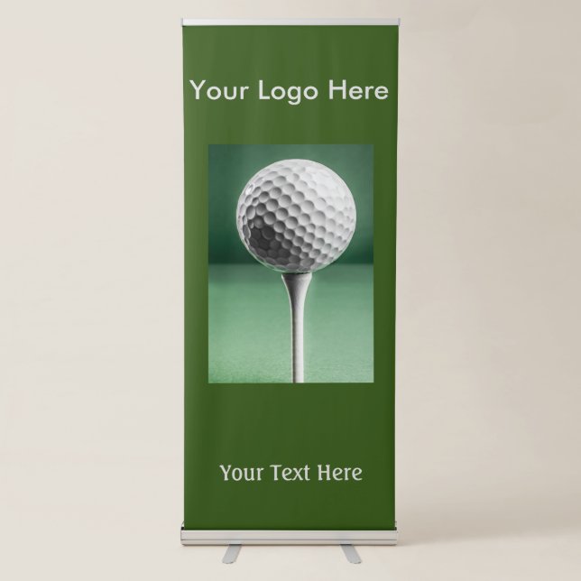 White Golf Ball on Tee Retractable Banner (Front)
