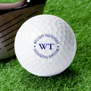 White Golf Ball with Name (blue initials monogram)