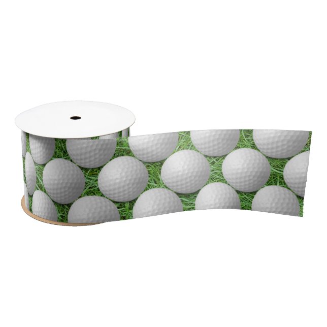 White Golf Balls On Grass Satin Ribbon (Spool)